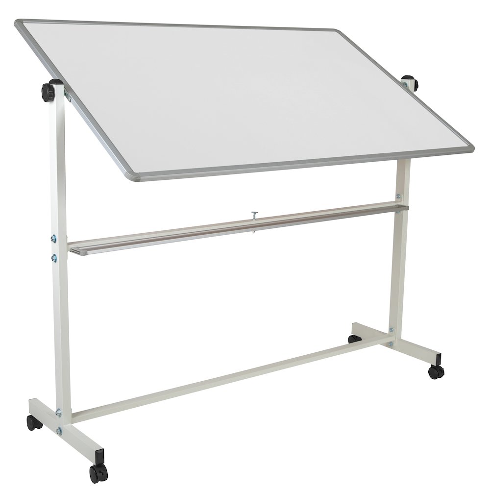 64.25"W x 64.75"H Double-Sided Mobile White Board with Pen Tray. Picture 6