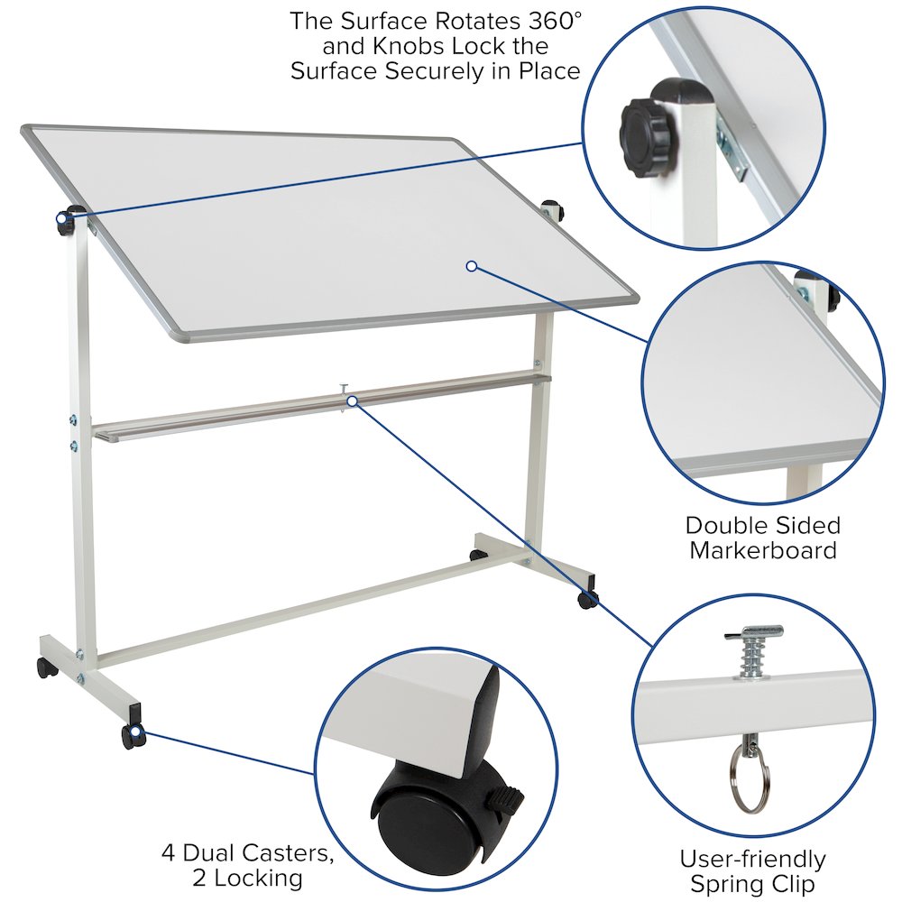 64.25"W x 64.75"H Double-Sided Mobile White Board with Pen Tray. Picture 4