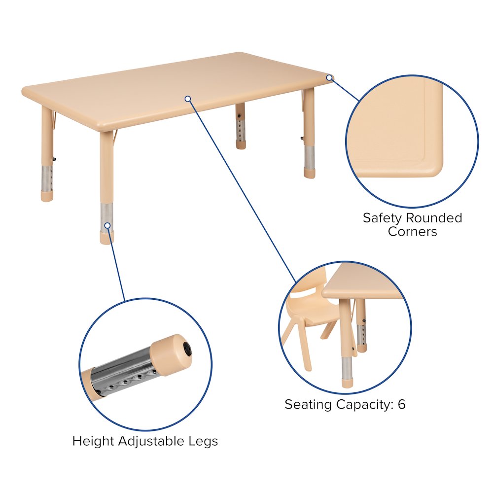 24"W x 48"L Rectangular Natural Plastic Height Adjustable Activity Table. Picture 4