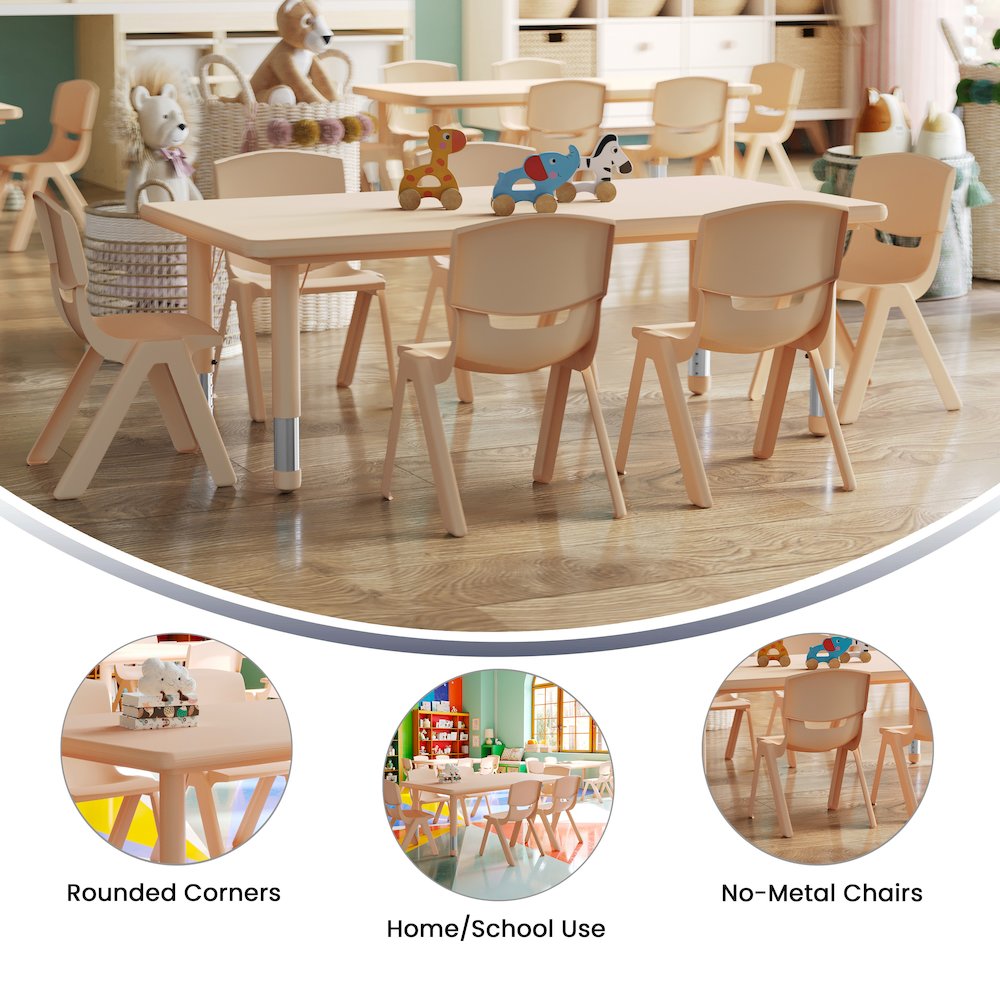 24"W x 48"L Natural Plastic Height Adjustable Activity Table Set with 6 Chairs. Picture 5