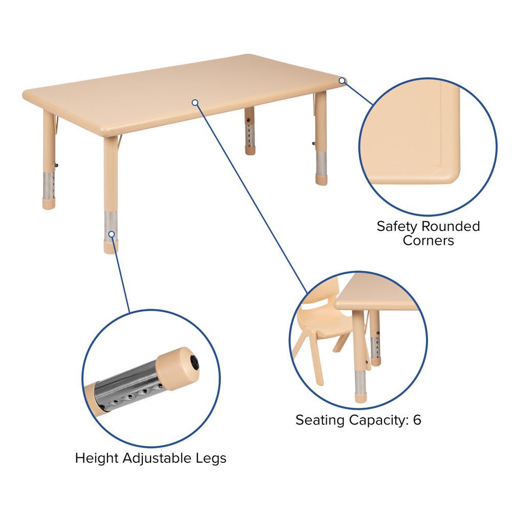 24"W x 48"L Rectangular Natural Plastic Height Adjustable Activity Table Set with 6 Chairs. Picture 7