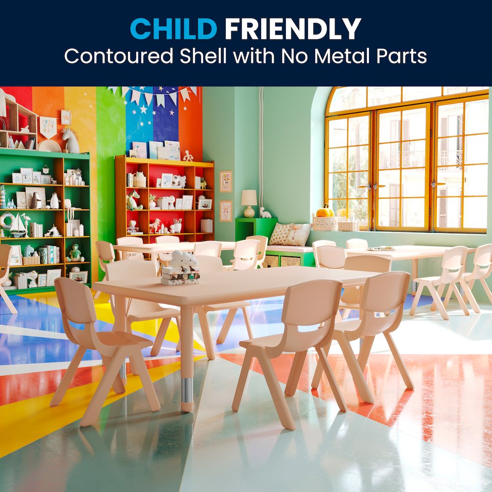 24"W x 48"L Natural Plastic Height Adjustable Activity Table Set with 6 Chairs. Picture 8