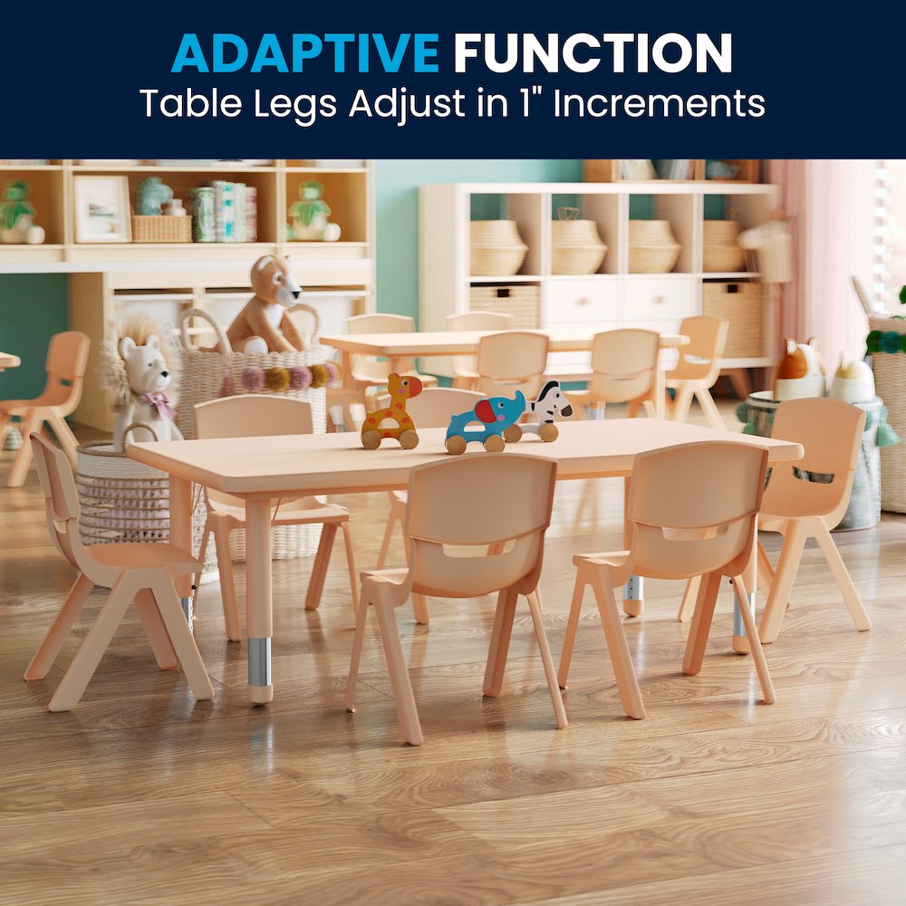 24"W x 48"L Natural Plastic Height Adjustable Activity Table Set with 6 Chairs. Picture 9
