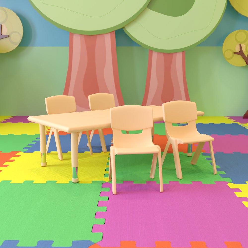 24"W x 48"L Rectangular Natural Plastic Height Adjustable Activity Table Set with 4 Chairs. Picture 8