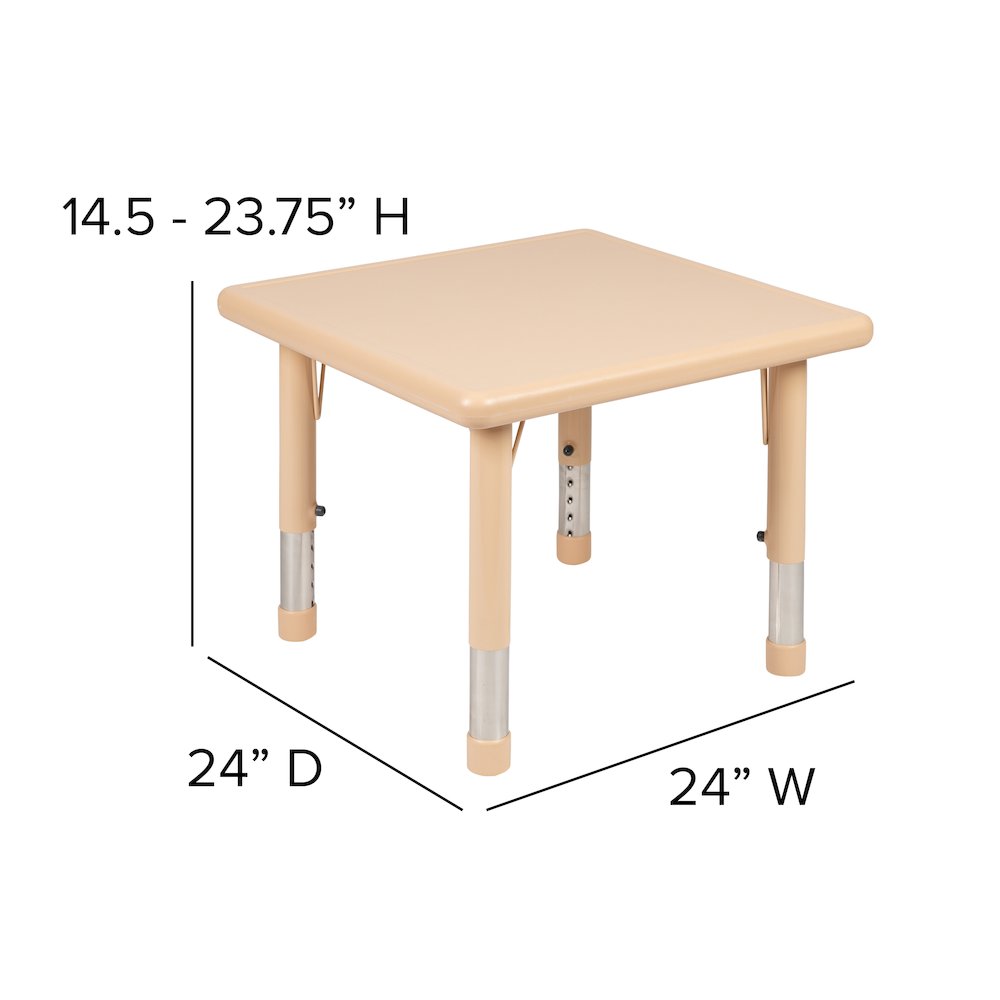 24" Square Natural Plastic Height Adjustable Activity Table. Picture 5