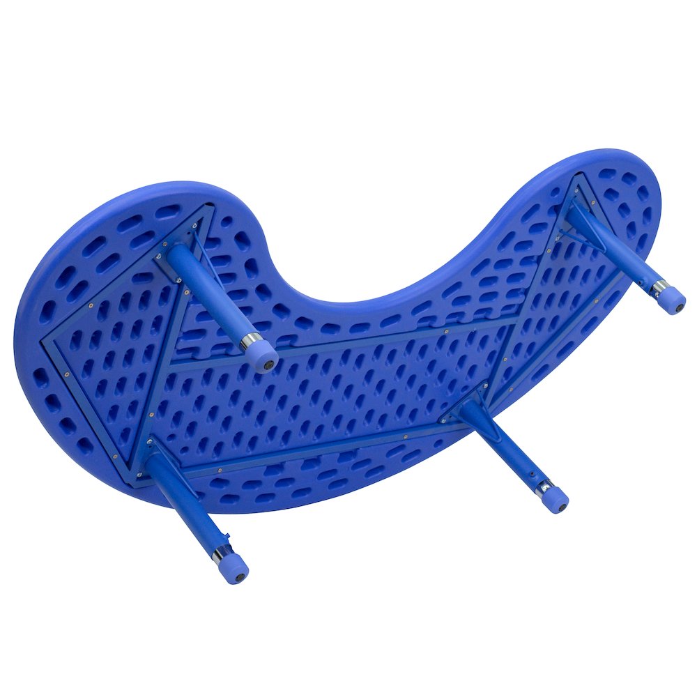 35''W x 65''L Half-Moon Blue Plastic Height Adjustable Activity Table. Picture 2
