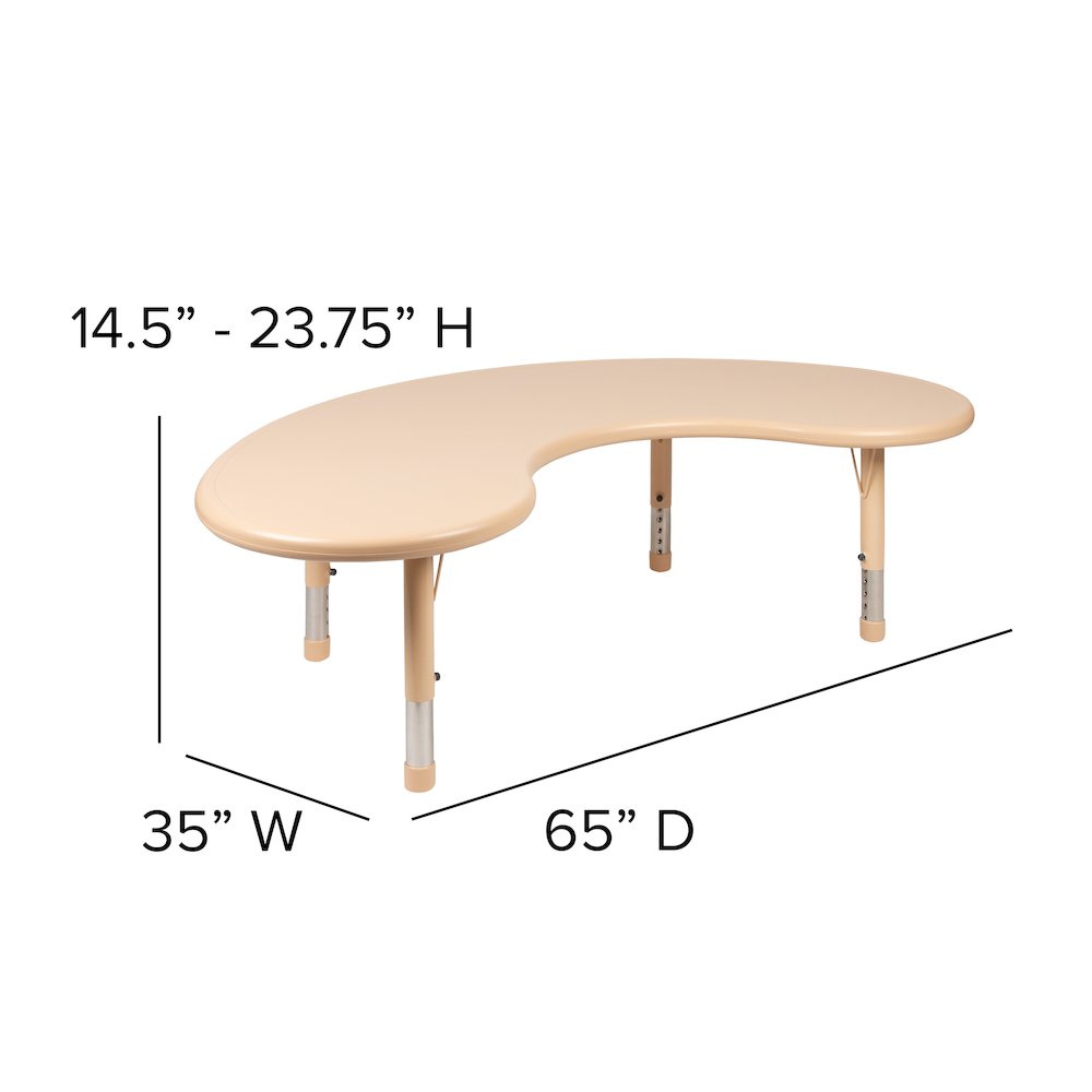 35"W x 65"L Half-Moon Natural Plastic Height Adjustable Activity Table. Picture 2