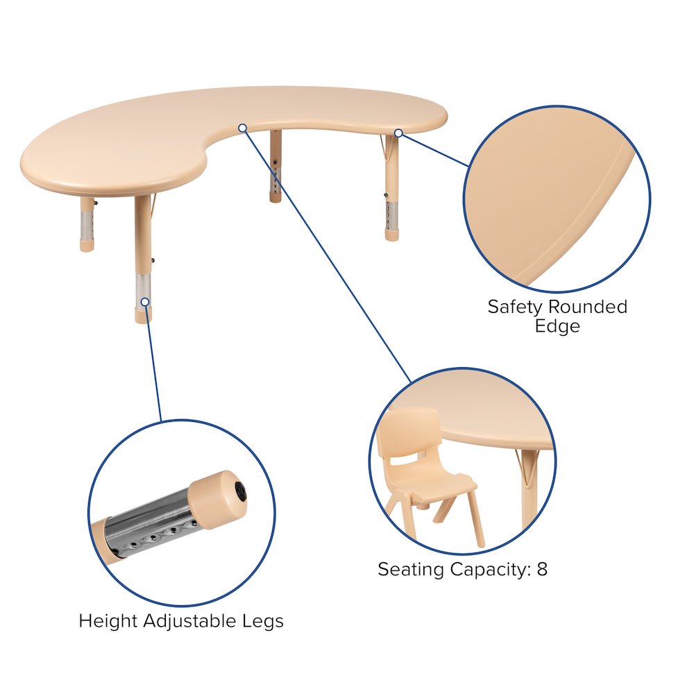 35"W x 65"L Half-Moon Natural Plastic Height Adjustable Activity Table. Picture 6