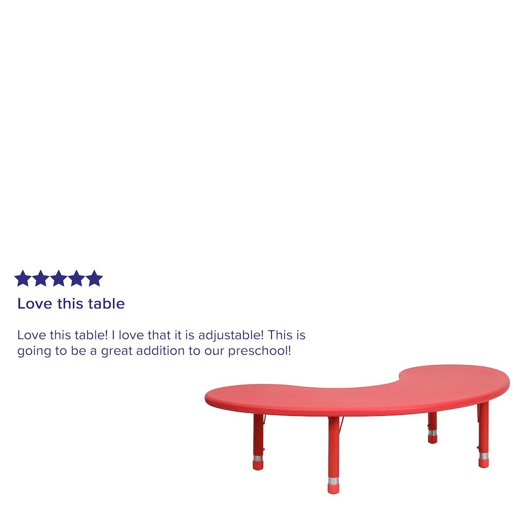 35''W x 65''L Half-Moon Red Plastic Height Adjustable Activity Table. Picture 5