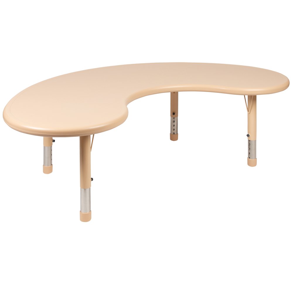 35"W x 65"L Half-Moon Natural Plastic Height Adjustable Activity Table Set with 4 Chairs. Picture 4