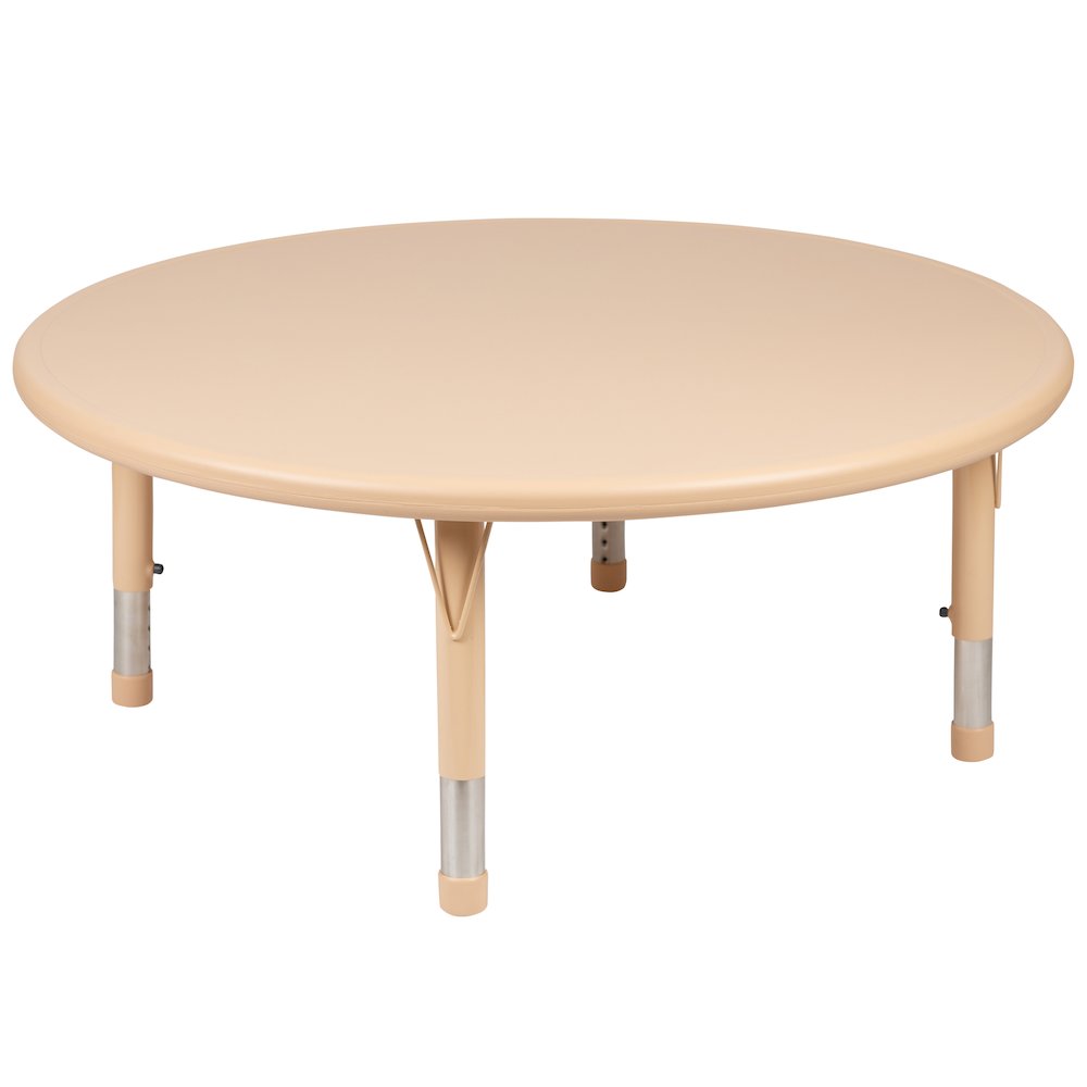 45" Round Natural Plastic Height Adjustable Activity Table Set with 4 Chairs. Picture 8