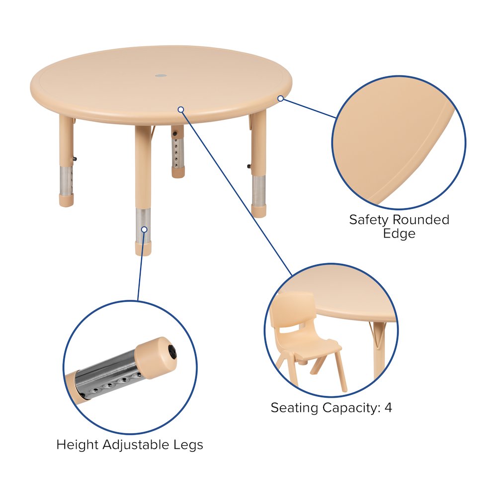 33" Round Natural Plastic Height Adjustable Activity Table. Picture 6