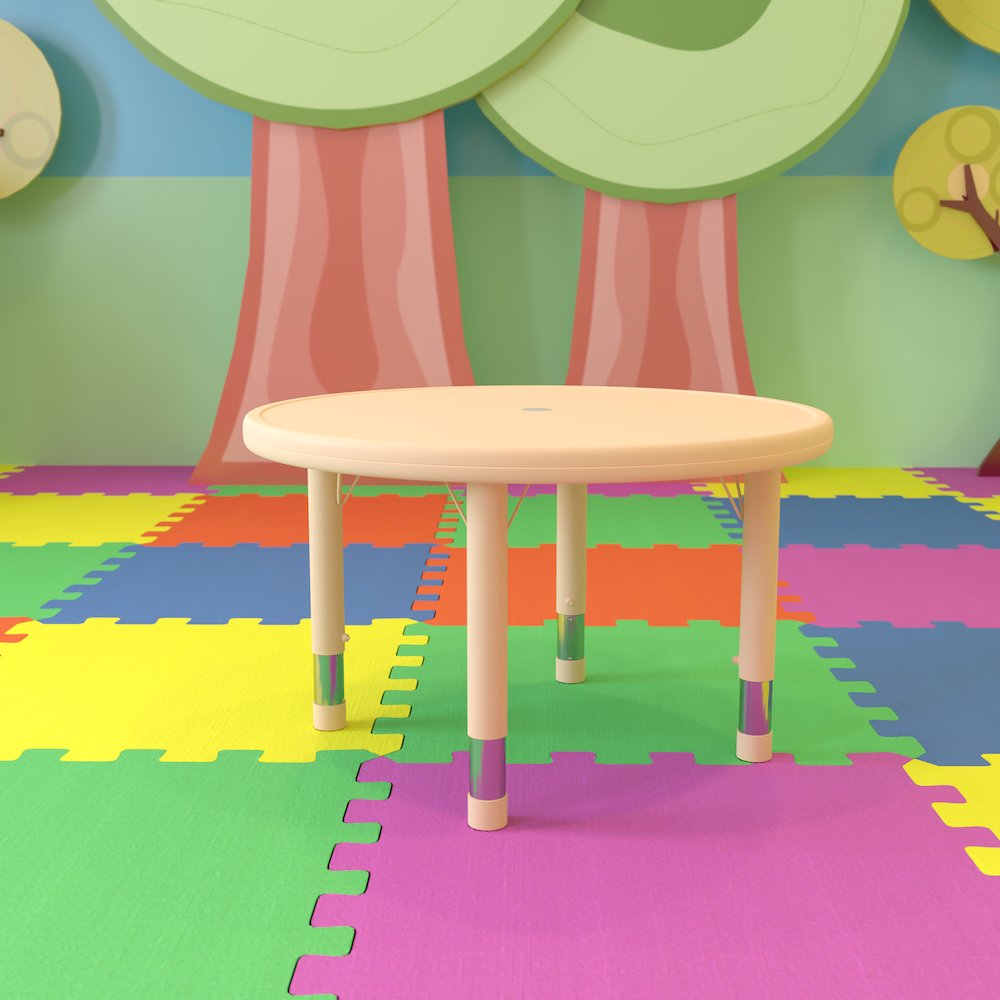 33" Round Natural Plastic Height Adjustable Activity Table. Picture 8