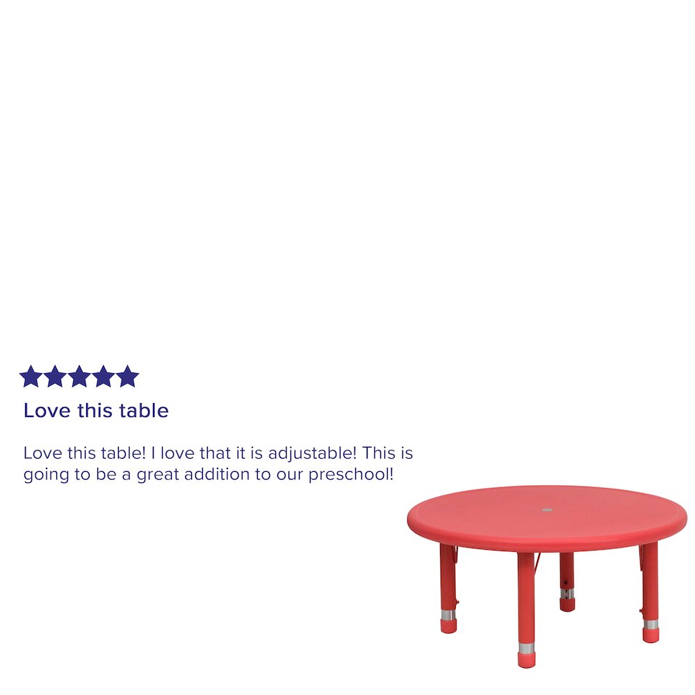 33'' Round Red Plastic Height Adjustable Activity Table. Picture 5