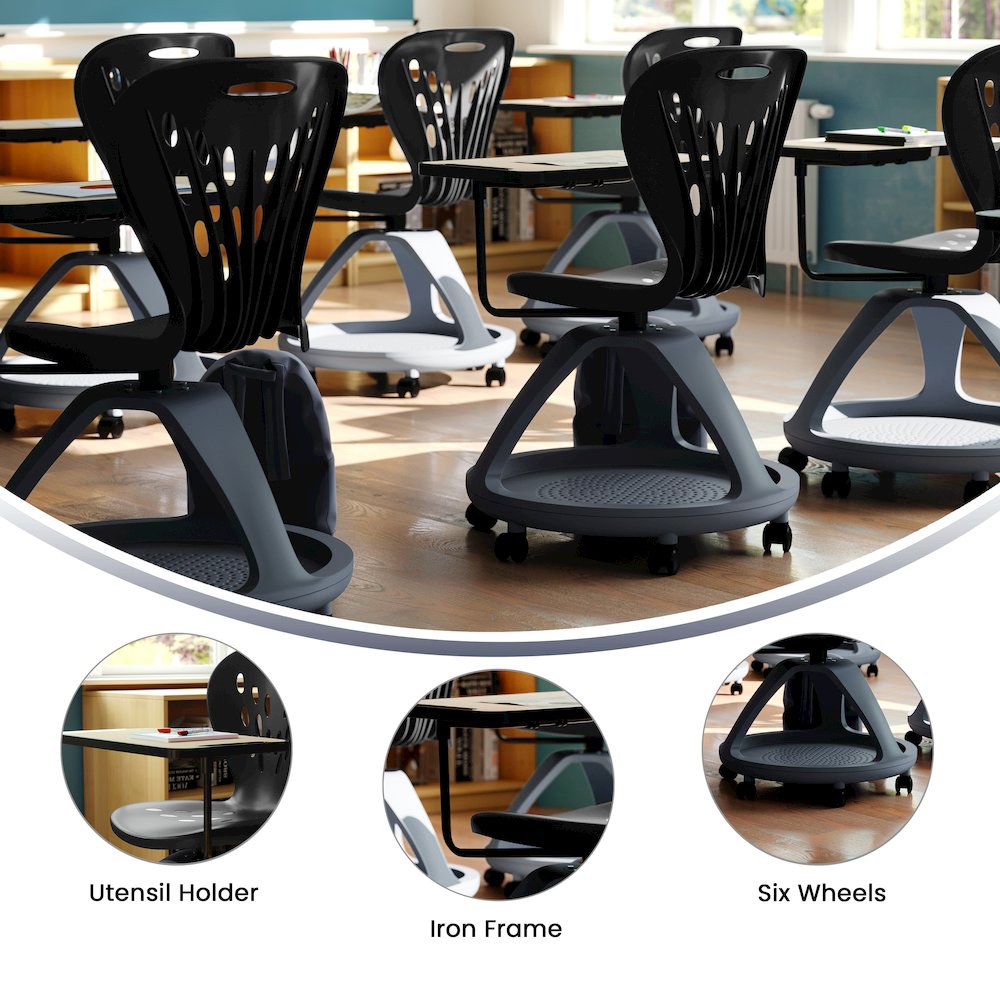 Black Mobile Desk Chair with 360 Degree Tablet Rotation. Picture 5