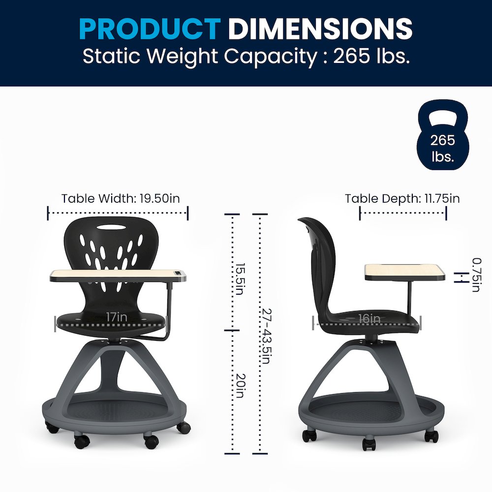 Black Mobile Desk Chair with 360 Degree Tablet Rotation. Picture 7