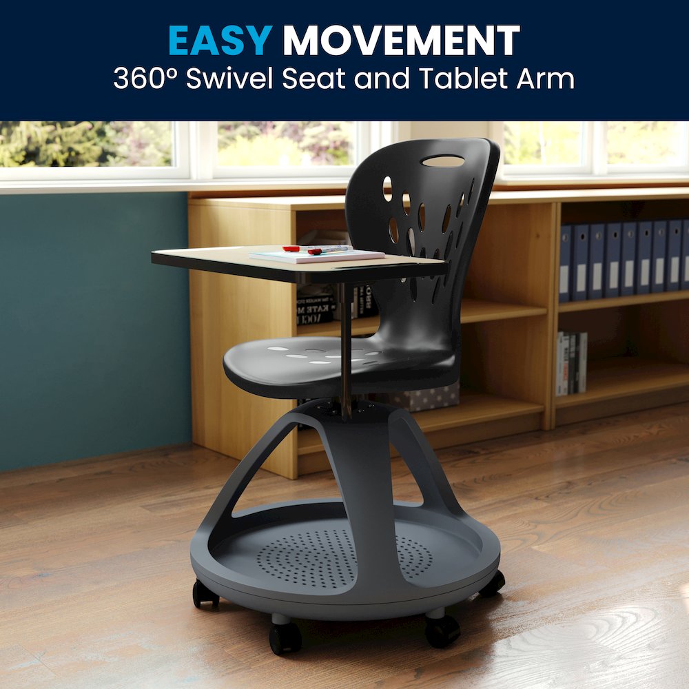 Black Mobile Desk Chair with 360 Degree Tablet Rotation. Picture 9