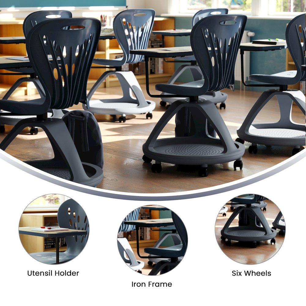 Dark Gray Mobile Desk Chair with 360 Degree Tablet Rotation. Picture 5