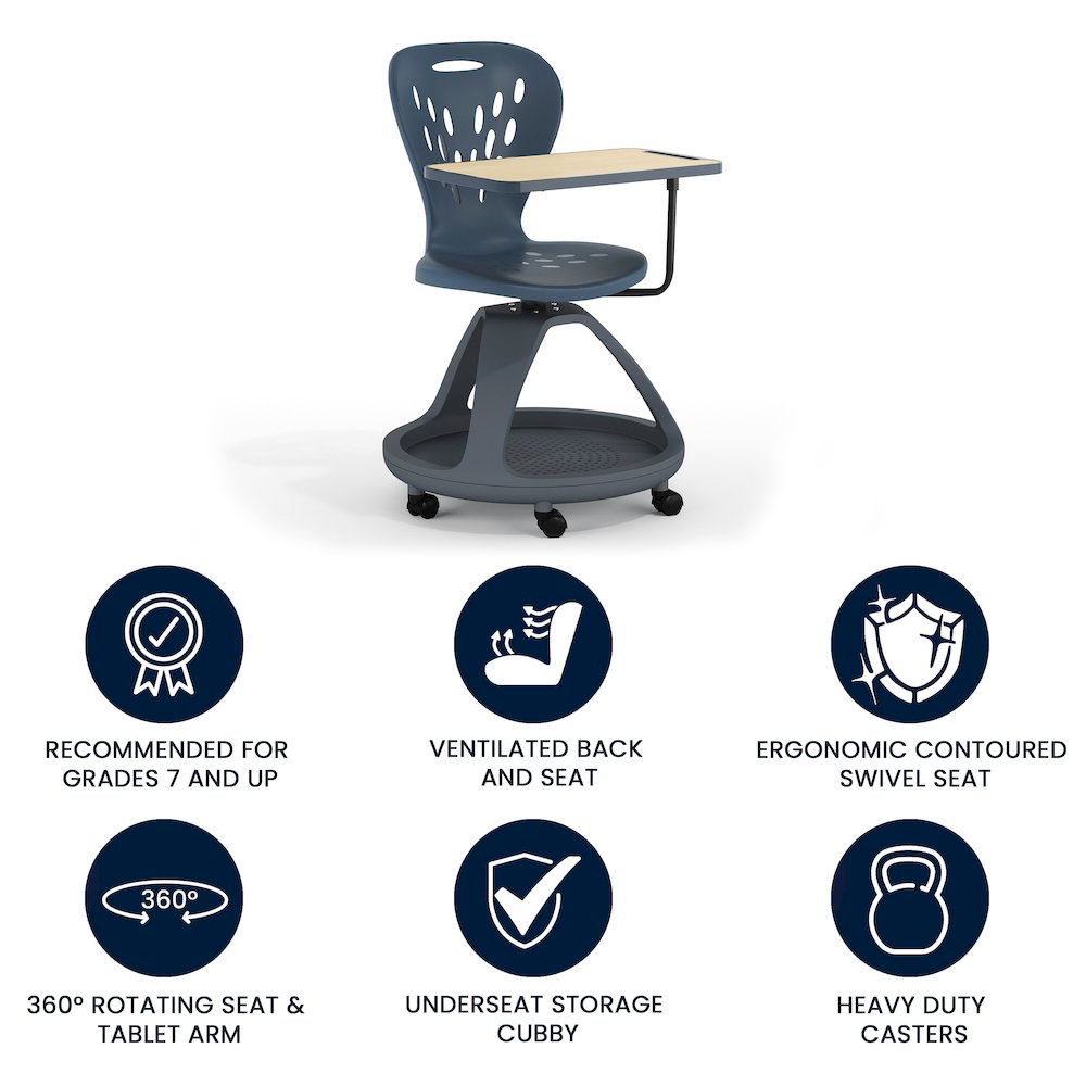 Dark Gray Mobile Desk Chair with 360 Degree Tablet Rotation. Picture 4