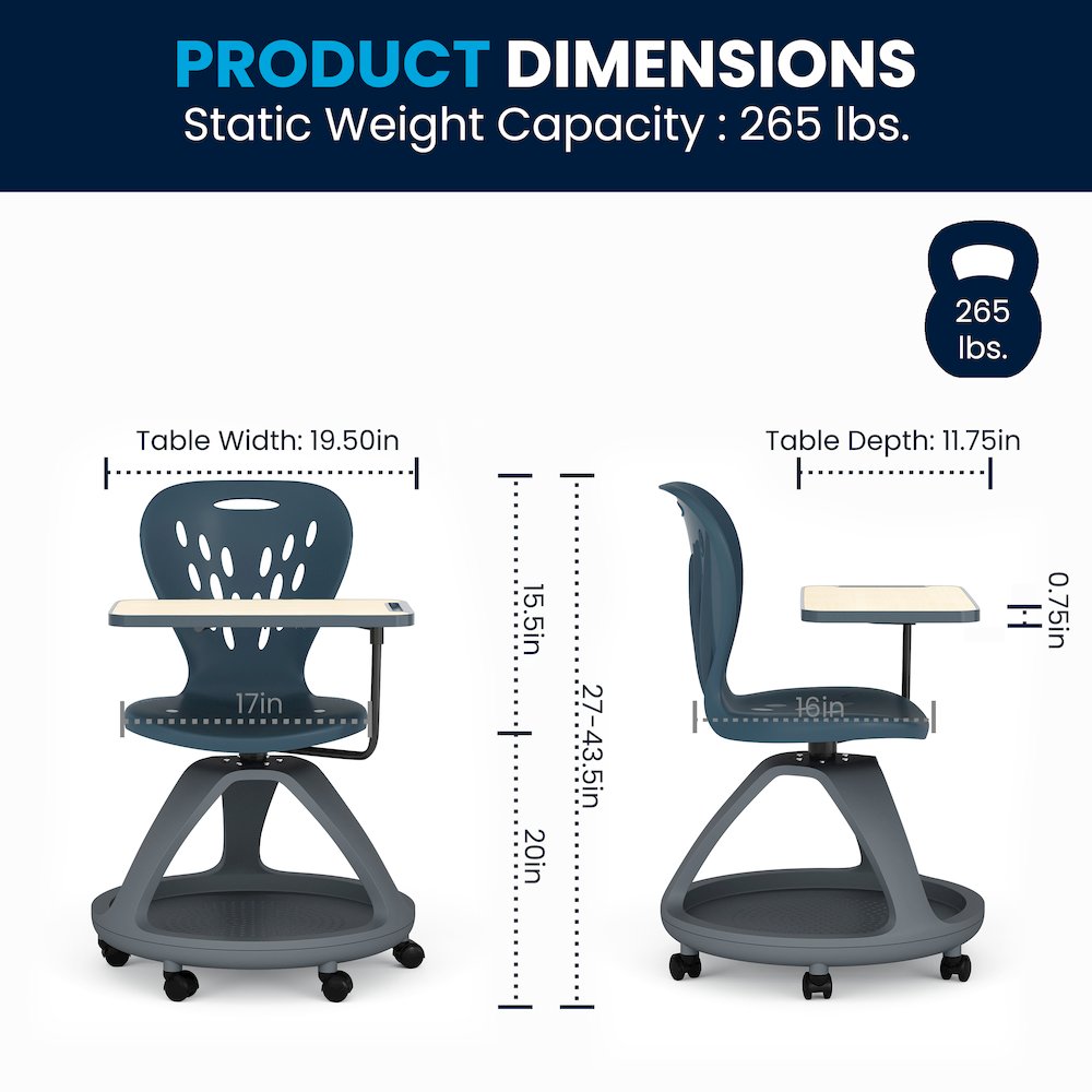 Dark Gray Mobile Desk Chair with 360 Degree Tablet Rotation. Picture 7