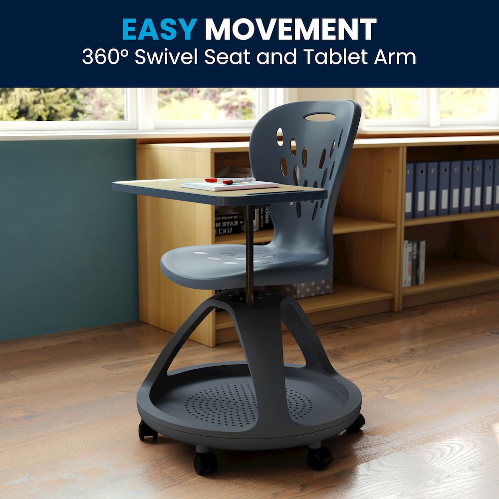 Dark Gray Mobile Desk Chair with 360 Degree Tablet Rotation. Picture 9