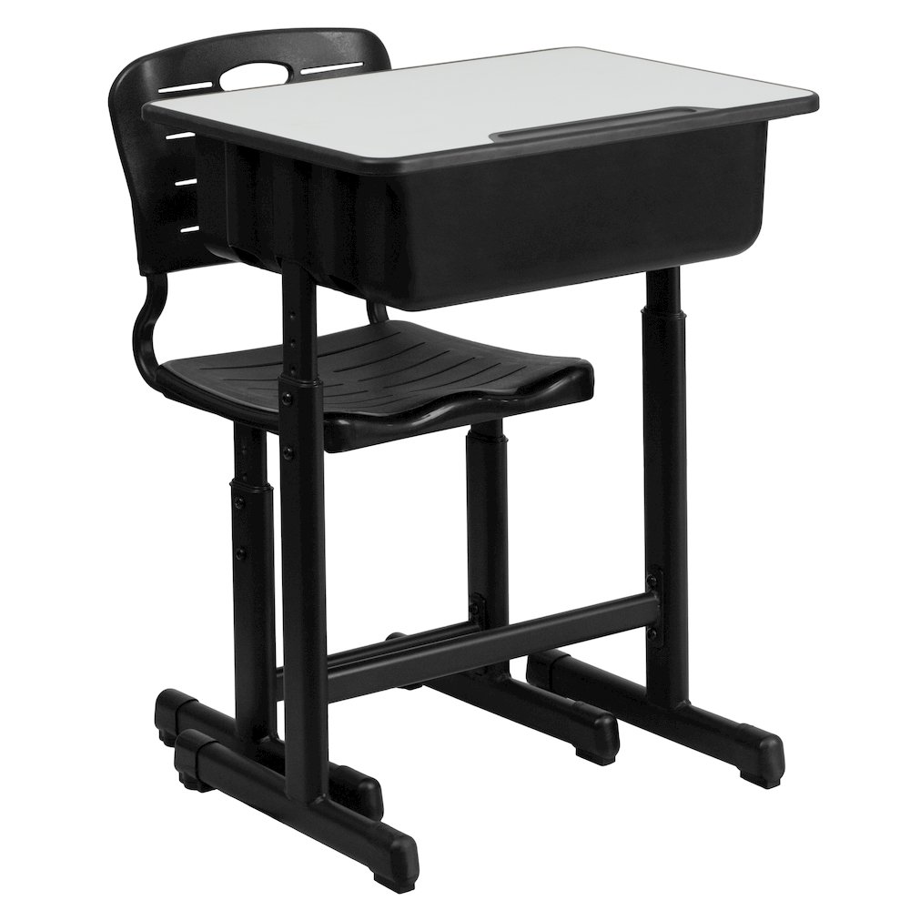 Adjustable Height Student Desk and Chair with Black Pedestal Frame. Picture 1