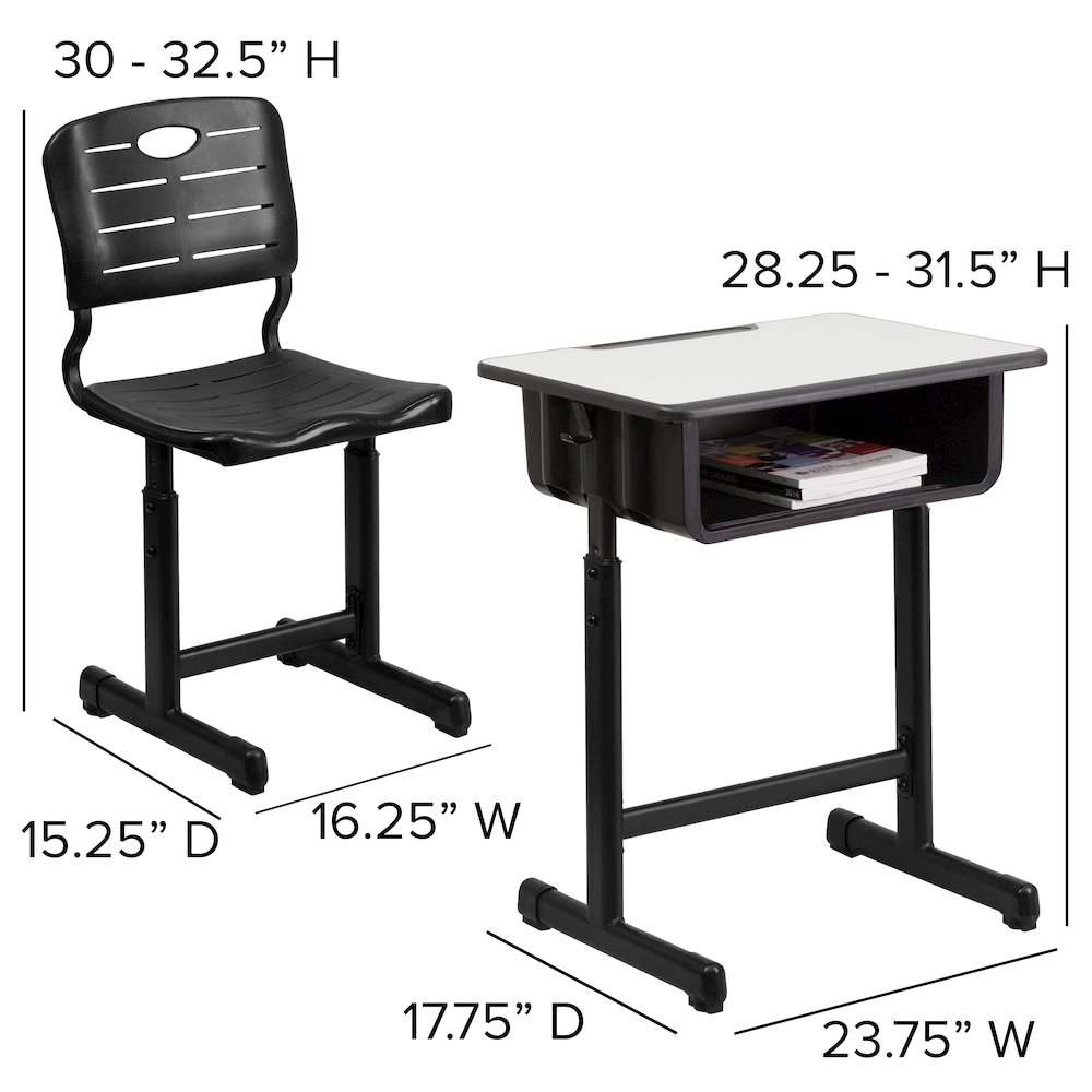 Adjustable Height Student Desk and Chair with Black Pedestal Frame. Picture 1