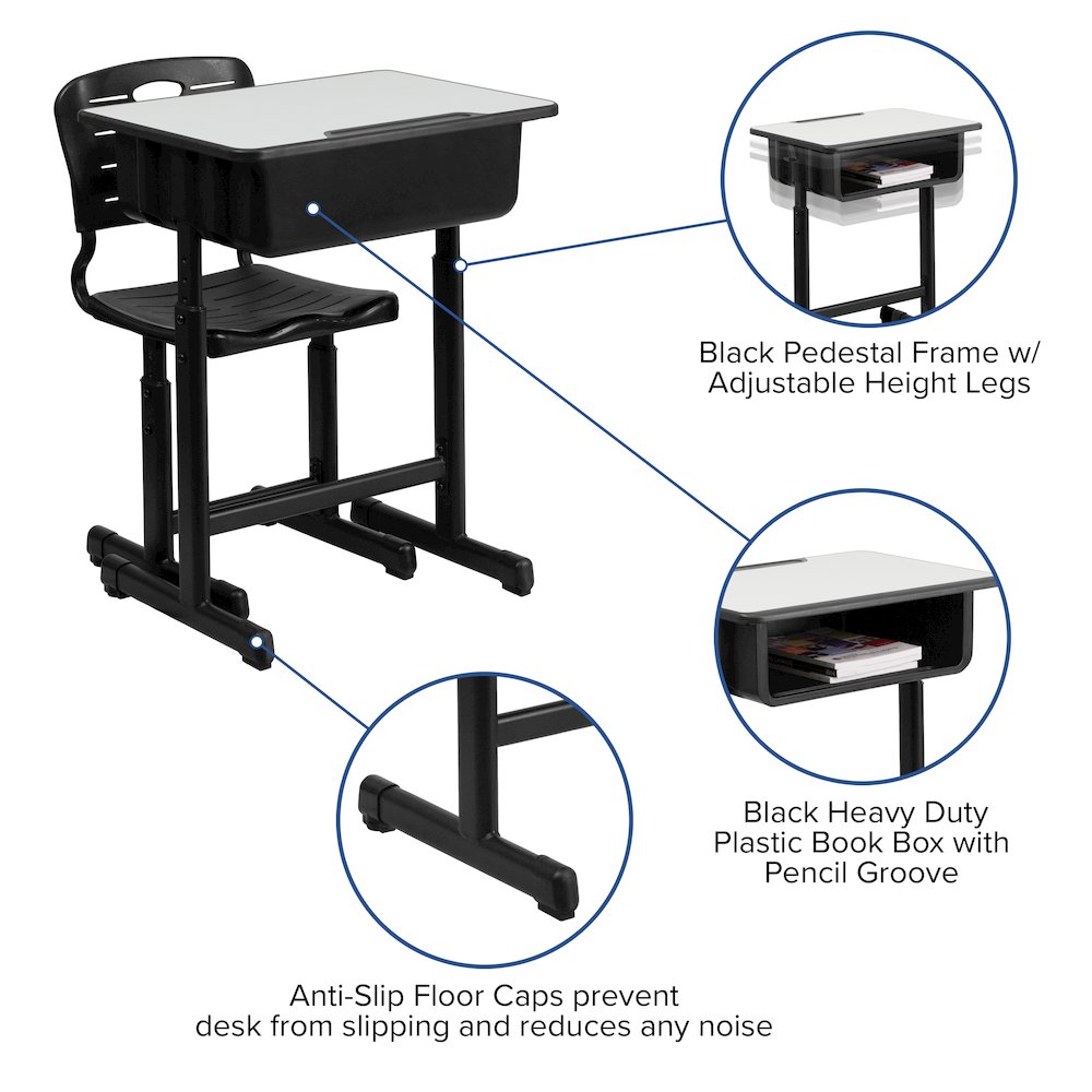 Adjustable Height Student Desk and Chair with Black Pedestal Frame. Picture 5
