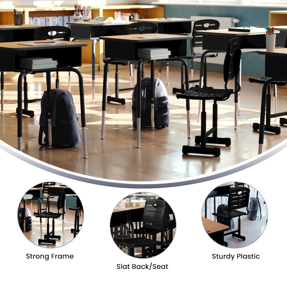 Black Student Chair with Black Pedestal Frame. Picture 8