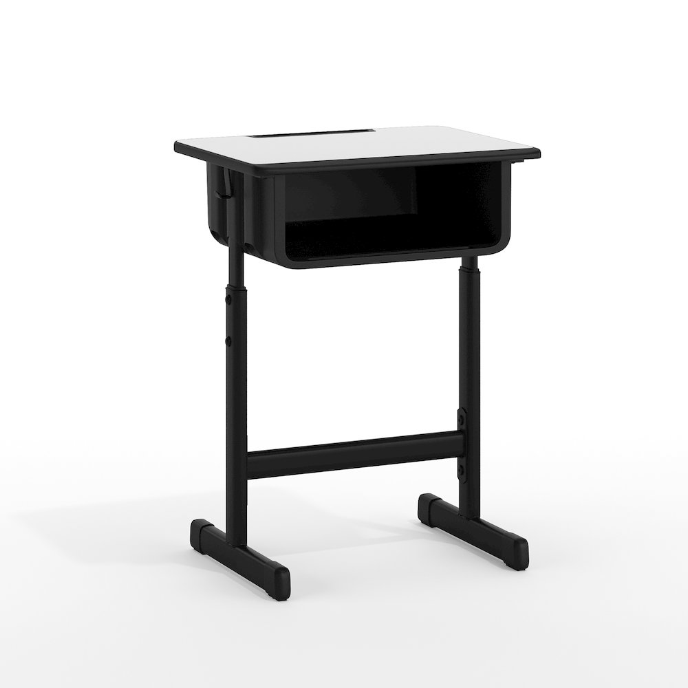 Student Desk with Grey Top and Adjustable Height Black Pedestal Frame. Picture 1
