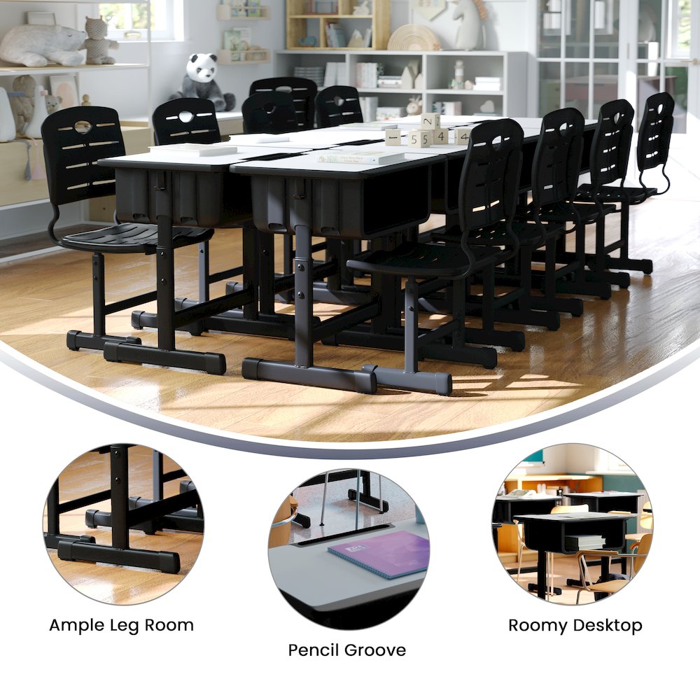 Student Desk with Grey Top and Adjustable Height Black Pedestal Frame. Picture 6