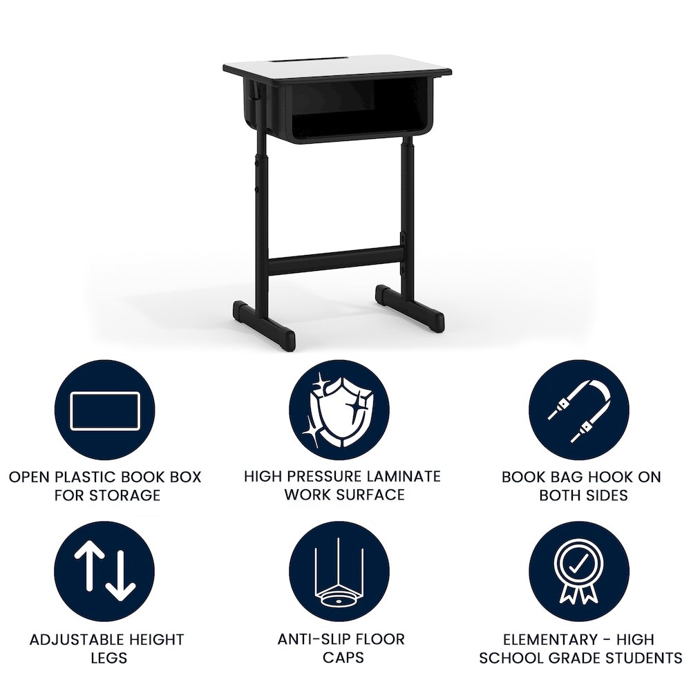 Student Desk with Grey Top and Adjustable Height Black Pedestal Frame. Picture 5