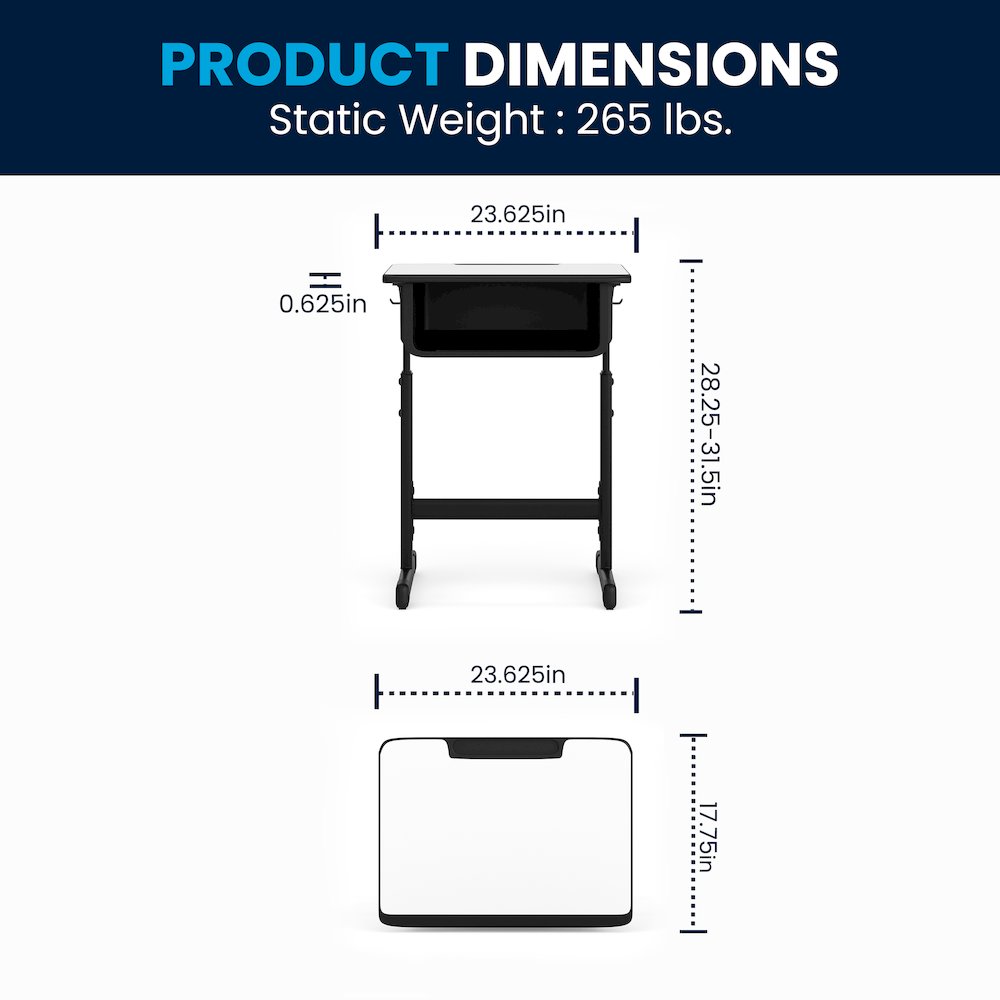 Student Desk with Grey Top and Adjustable Height Black Pedestal Frame. Picture 8