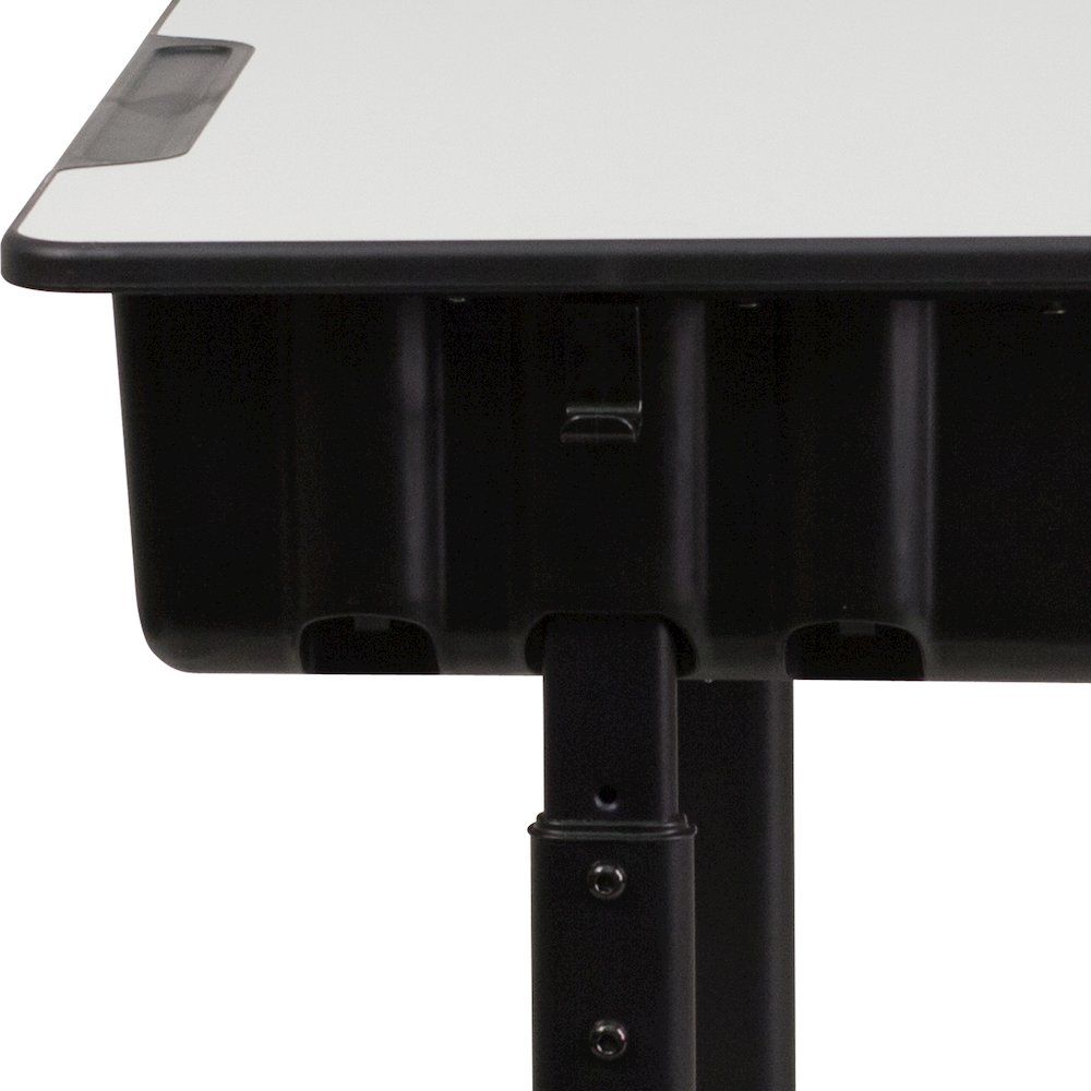 Student Desk with Grey Top and Adjustable Height Black Pedestal Frame. Picture 14