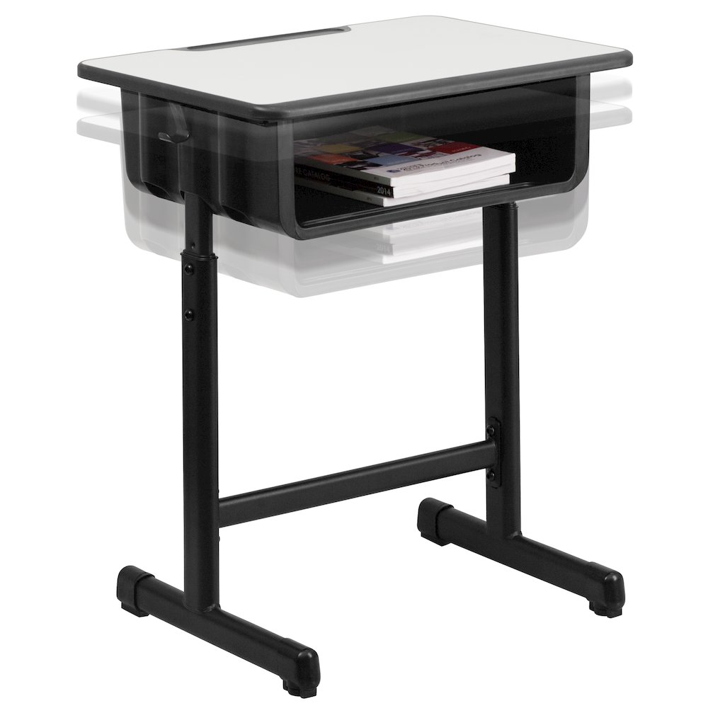 Student Desk with Grey Top and Adjustable Height Black Pedestal Frame. Picture 16