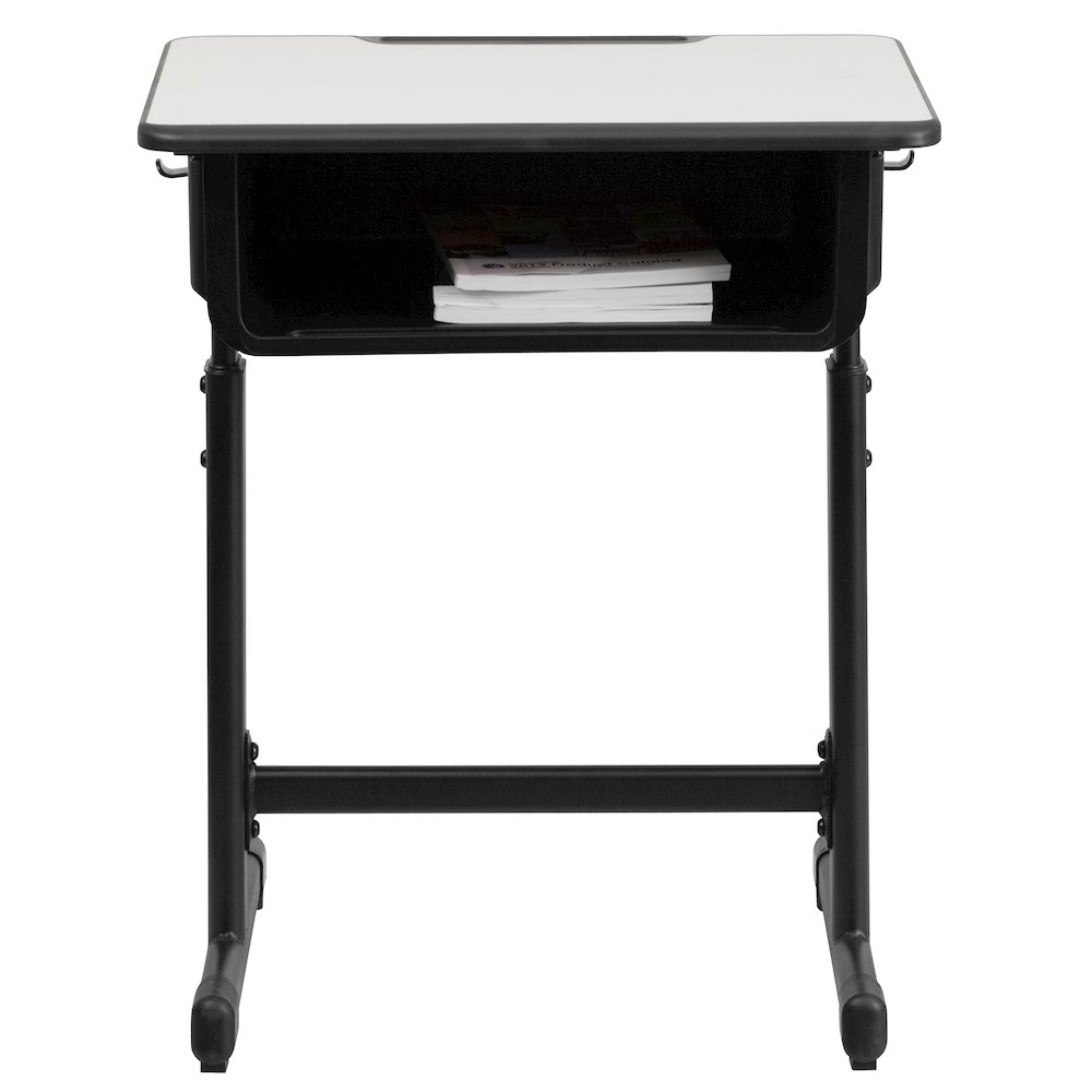 Student Desk with Grey Top and Adjustable Height Black Pedestal Frame. Picture 13