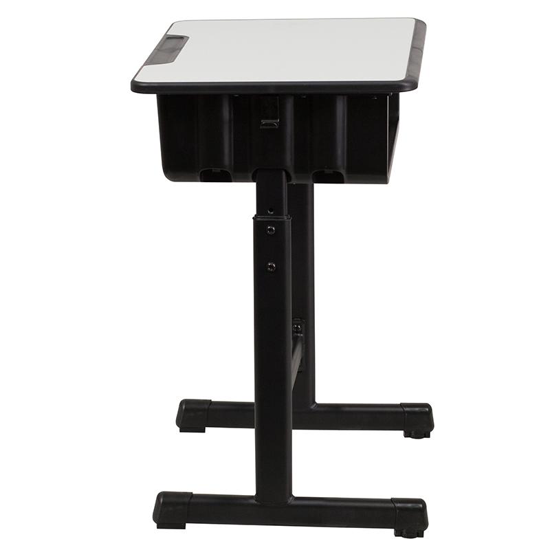 Student Desk with Grey Top and Adjustable Height Black Pedestal Frame. Picture 2