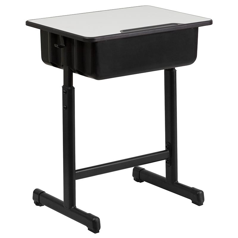 Student Desk with Grey Top and Adjustable Height Black Pedestal Frame. Picture 3