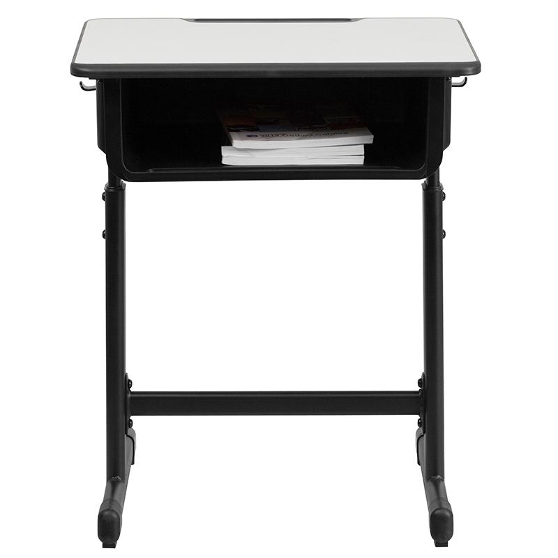 Student Desk with Grey Top and Adjustable Height Black Pedestal Frame. Picture 4