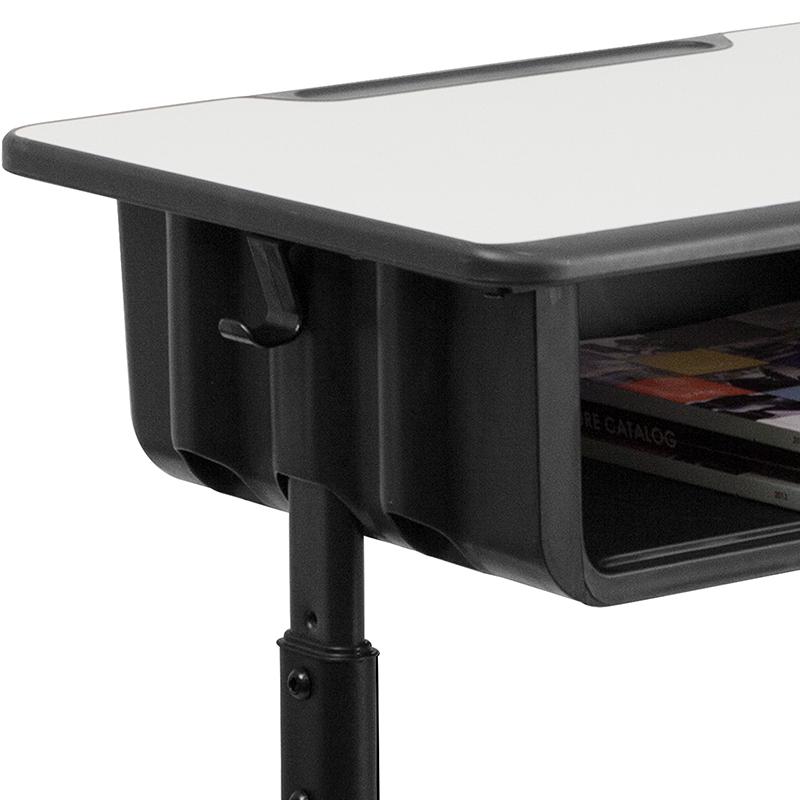 Student Desk with Grey Top and Adjustable Height Black Pedestal Frame. Picture 6