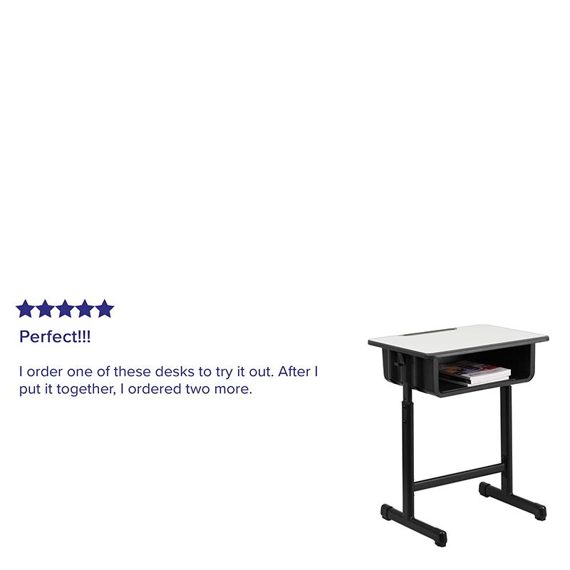 Student Desk with Grey Top and Adjustable Height Black Pedestal Frame. Picture 8