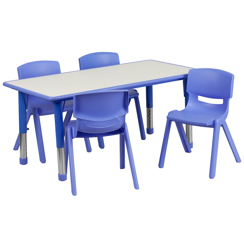 23.625''W x 47.25''L Blue Plastic Height Activity Table Set with 4 Chairs. Picture 1