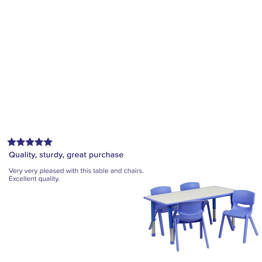23.625''W x 47.25''L Blue Plastic Height Activity Table Set with 4 Chairs. Picture 4