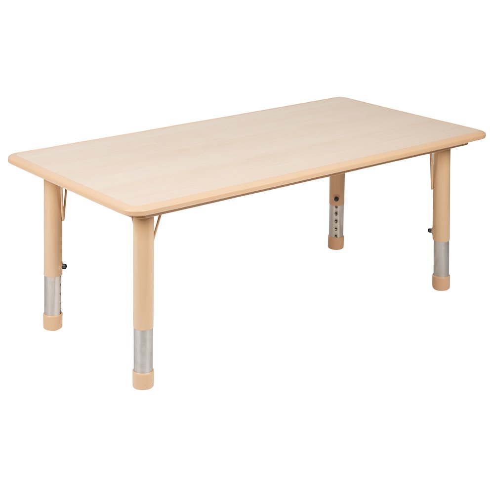 23.625"W x 47.25"L Rectangular Natural Plastic Height Adjustable Activity Table Set with 4 Chairs. Picture 4