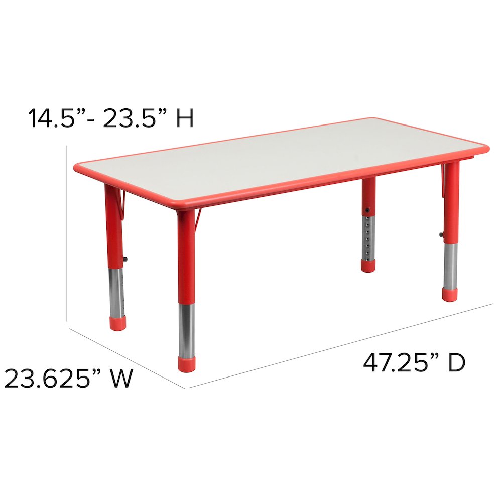 23.625''W x 47.25''L Red Plastic Height Activity Table Set with 4 Chairs. Picture 6