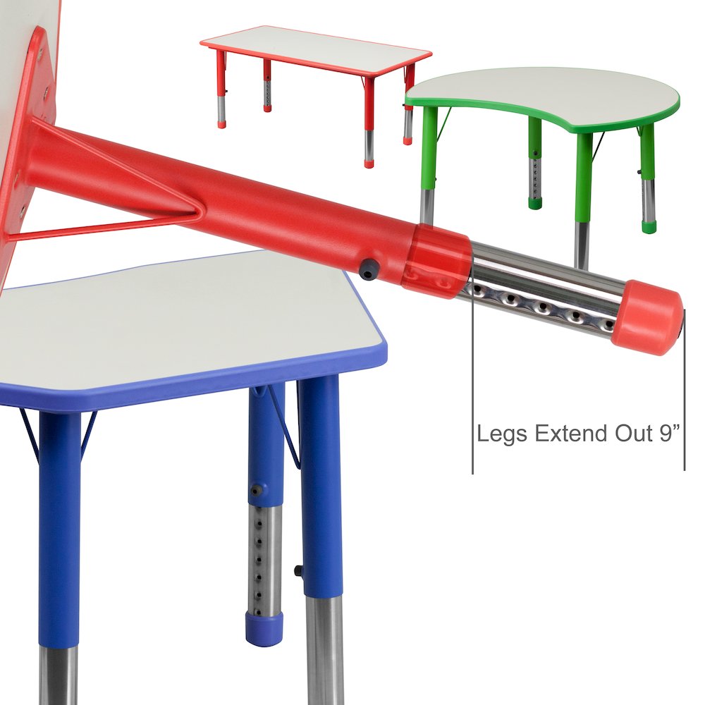 23.625''W x 47.25''L Blue Plastic Height Activity Table Set with 6 Chairs. Picture 10