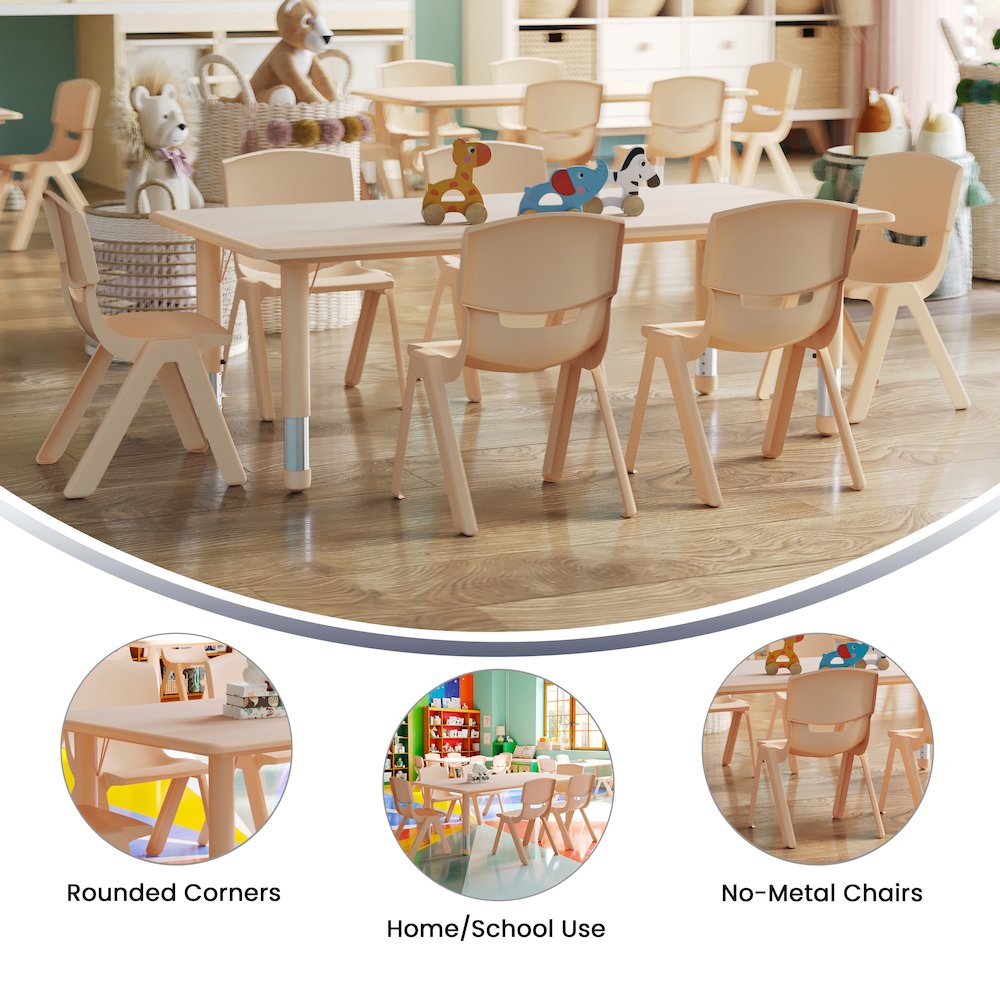 23.625"W x 47.25"L Natural Plastic Height Activity Table Set with 6 Chairs. Picture 5