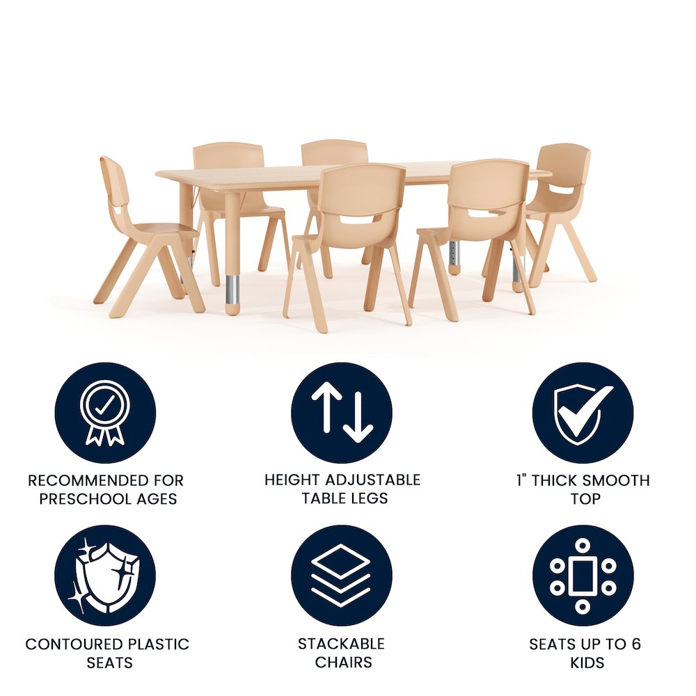 23.625"W x 47.25"L Natural Plastic Height Activity Table Set with 6 Chairs. Picture 4