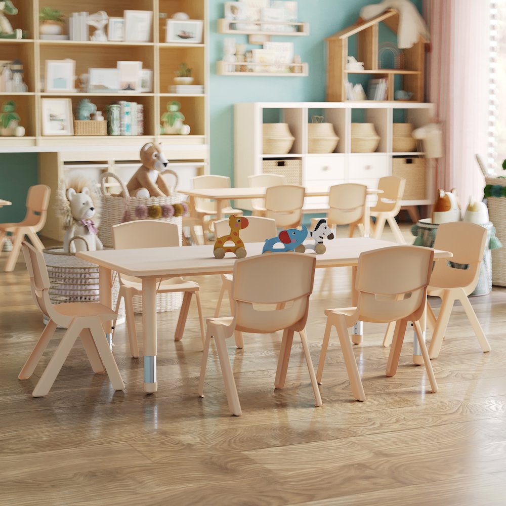 23.625"W x 47.25"L Natural Plastic Height Activity Table Set with 6 Chairs. Picture 2