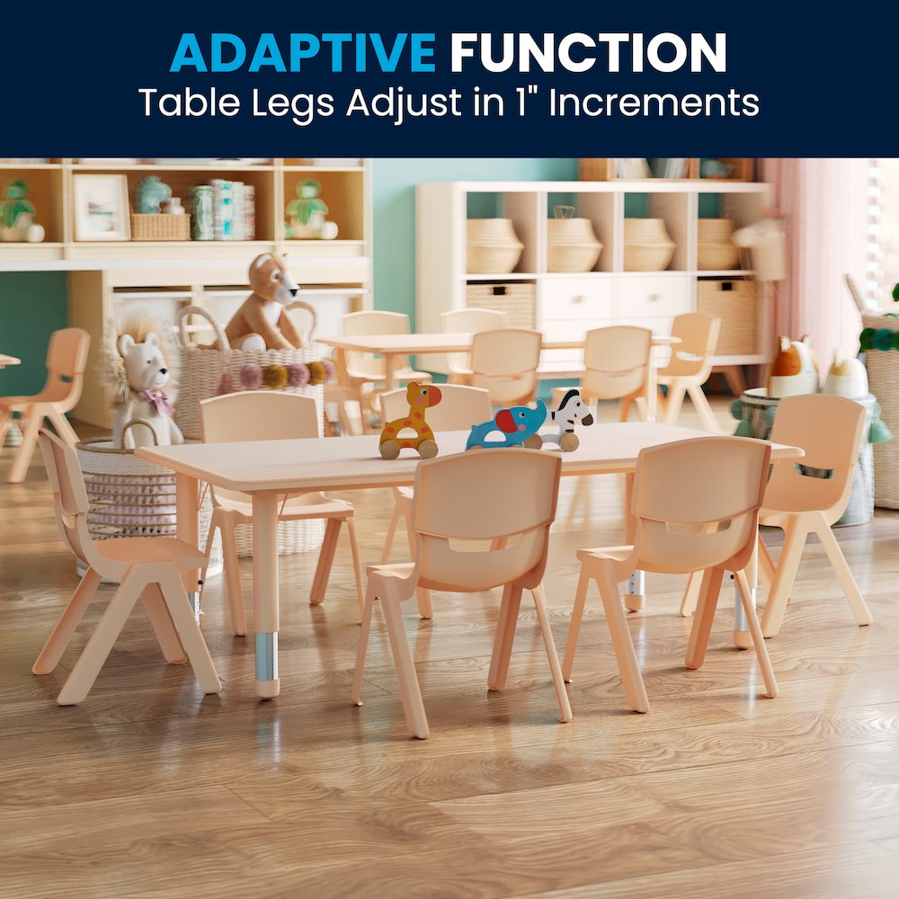 23.625"W x 47.25"L Natural Plastic Height Activity Table Set with 6 Chairs. Picture 9
